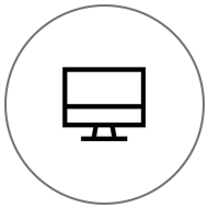 A computer monitor is shown in the middle of a circle.